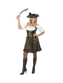 WIDMANN Déguisement Femme Pirate, Capitaine (robe Avec Corset, Chapeau Avec Plumes)