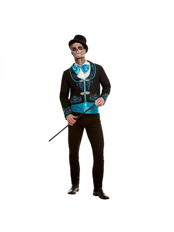 Smiffys Déguisement Jour Des Morts Noir Et Bleu Homme (veste, Ceinture Et Noeud Papillon) 4 Smiffys Déguisement Jour Des Morts Noir Et Bleu Homme (veste, Ceinture Et Noeud Papillon) - Image 2