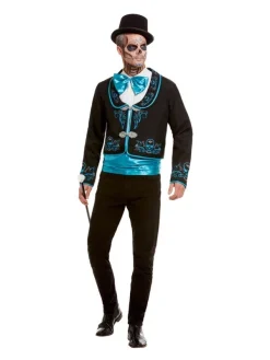 Smiffys Déguisement Jour Des Morts Noir Et Bleu Homme (veste, Ceinture Et Noeud Papillon)