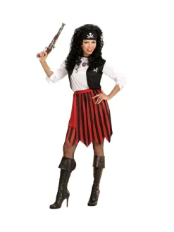 WIDMANN Déguisement Pirate Femme Noir, Rouge Et Blanc (robe Avec Veston, Ceinture, Bandeau)