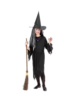 WIDMANN Déguisement Sorcière Fille Noir (robe, Ceinture, Chapeau)