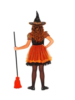 WIDMANN Déguisement Sorcière Orange Et Noir, Fille (robe Imprimée étoiles Scintillantes Et Chapeau) -Halloween Soldes Boutique deguisement sorciere orange et noir fille robe imprimee etoiles scintillantes et chapeau 2